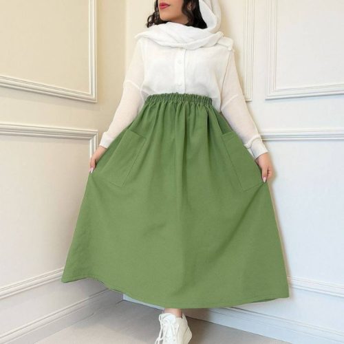 دامن کتان جیبدار کد 135758 - خرید لباس خواب زنانه عمده