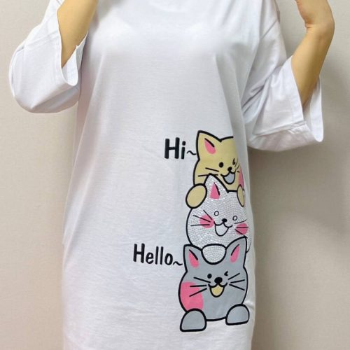 نیم لانگ چاپ گربه کد 135987 - خرید تاپ و تیشرت زنانه عمده