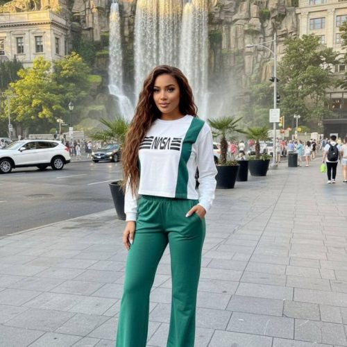 ست کراپ شلوار آستین دار کد 137483 - خرید ست تاب شلوارک زنانه عمده