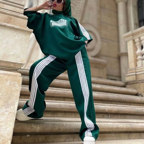 ست تیشرت شلوار نواری کد 137486 - خرید ست تیشرت شلوار زنانه عمده