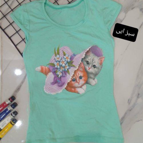 فروش عمده تیشرت نخی طرح گربه - تاپ و تیشرت زنانه عمده