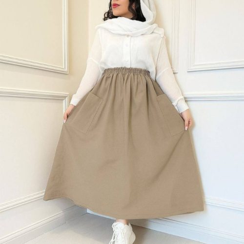 دامن کتان جیب دار کد 135088 - خرید مانتو زنانه عمده