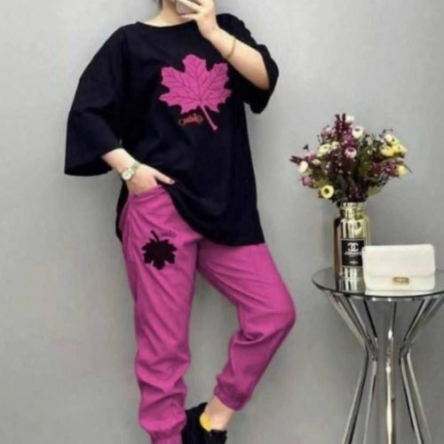 ست تیشرت و شلوار برگ کد 135692 - خرید ست تیشرت شلوار زنانه عمده