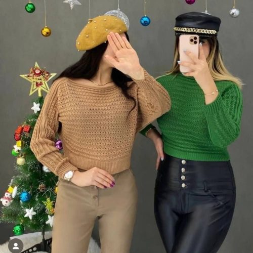 کراپ بافت فندقی کد 135702 - خرید تاپ و تیشرت زنانه عمده