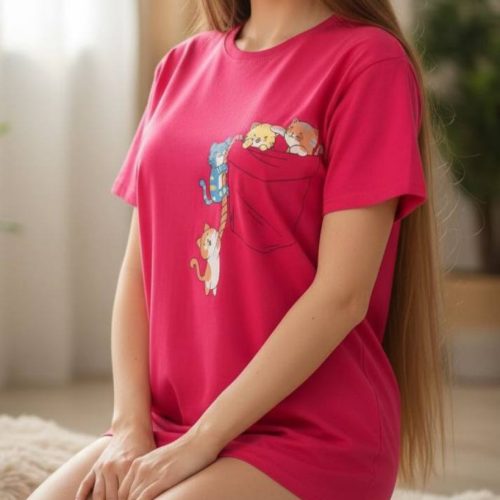 نیم لانگ چاپ گربه کد 135804 - خرید تاپ و تیشرت زنانه عمده