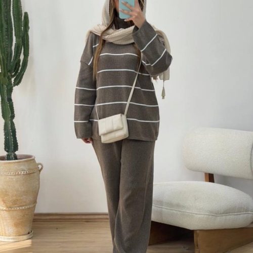 ست بافت شلوار بگ پینتراسکی کد 135865 - خرید ست بلوز شلوار زنانه عمده