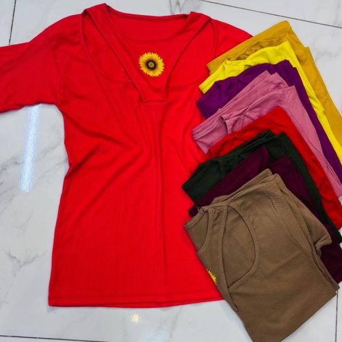 تیشرت یقه دو تیک کد 135893 - خرید تاپ و تیشرت زنانه عمده