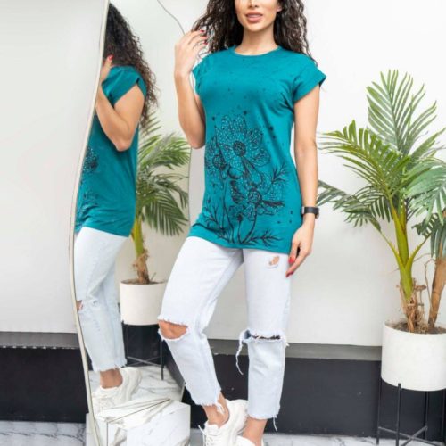 تیشرت گل و نگین کد 135901 - خرید تاپ و تیشرت زنانه عمده