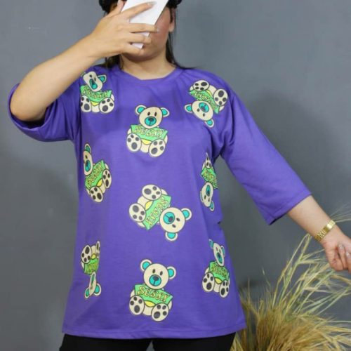تیشرت لانگ چاپ خرسی کد 135909 - خرید تاپ و تیشرت زنانه عمده
