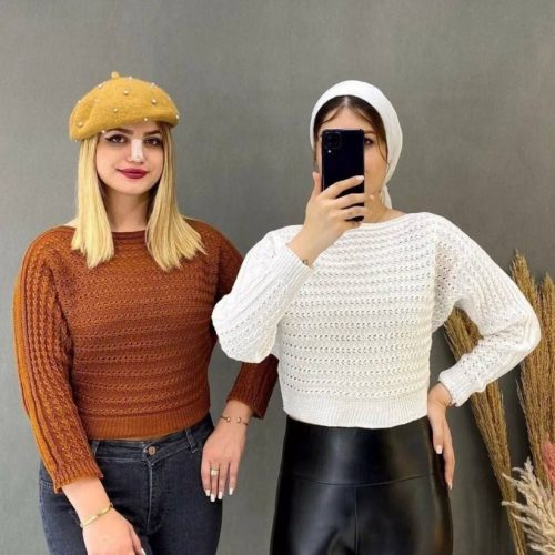 کراپ بافت فندقی کد 136018 - خرید تاپ و تیشرت زنانه عمده