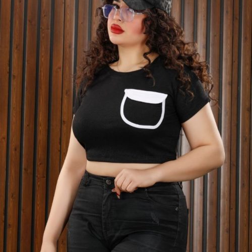 کراپ جلو زیپ تک جیب کد 136028 - خرید تاپ و تیشرت زنانه عمده