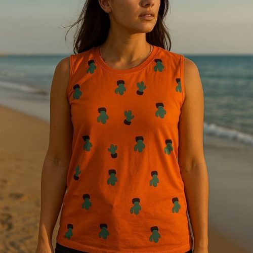 تاپ کتی چاپ ب کاکتوس کد 136138 - خرید تاپ و تیشرت زنانه عمده