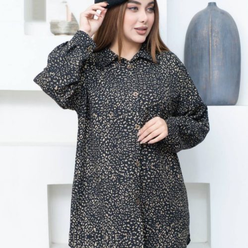 مانتو یقه شکاری پلنگی کد 138926 - خرید مانتو زنانه عمده