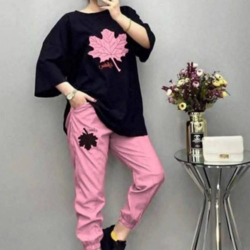 ست تیشرت و شلوار برگ کد 139849 - خرید ست تیشرت شلوار زنانه عمده