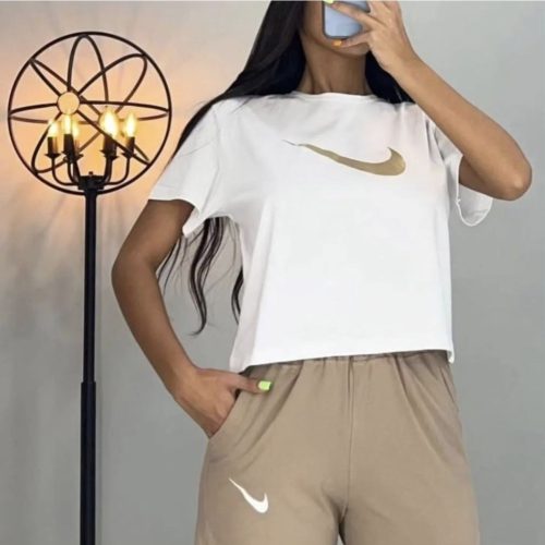 کراپ و شورتک پنبه نایک کد 139885 - خرید ست تاب شلوارک زنانه عمده