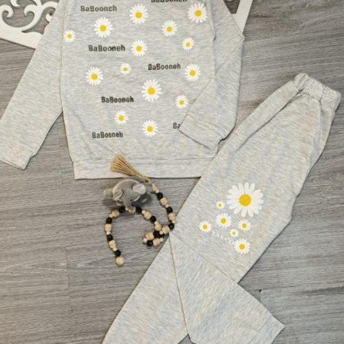 بلوز شلوار دخترانه گل بابونه کد 135218 - خرید ست بلوز شلوار دخترانه عمده