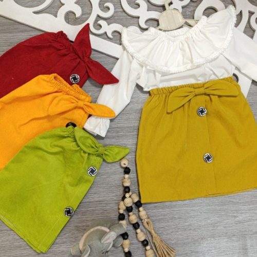 شومیز دامن دخترانه سفید دامن رنگی کد 135224 - خرید سارافون دخترانه عمده