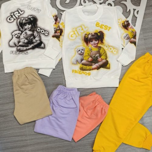 بلوز شلوار دخترانه پشت رو چاپ کد 135228 - خرید ست بلوز شلوار دخترانه عمده