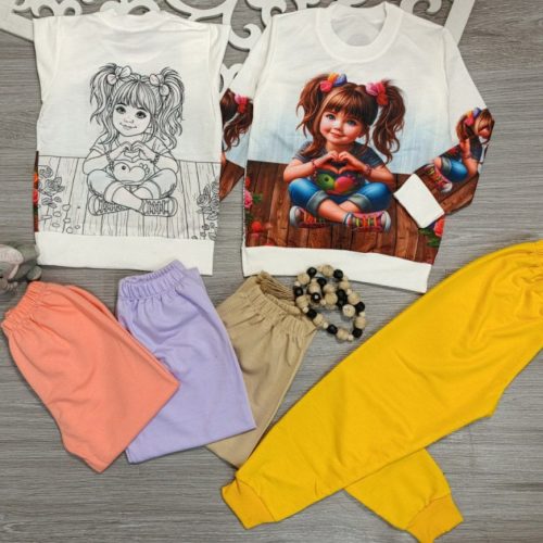 بلوز شلوار دخترانه پشت رو چاپ کد 135232 - خرید ست بلوز شلوار دخترانه عمده