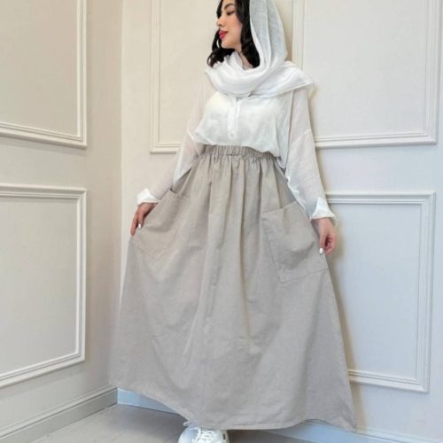 دامن کتان جیب دار کد 136382 - خرید شلوار زنانه عمده