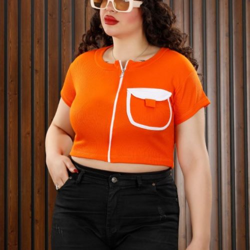 کراپ جلوزیپ تک جیب کد 136403 - خرید تاپ و تیشرت زنانه عمده