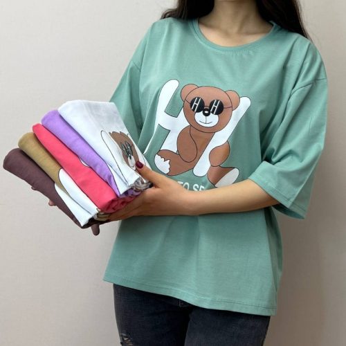 نیم لانگ چاپ تدی نشسته کد 136440 - خرید تاپ و تیشرت زنانه عمده