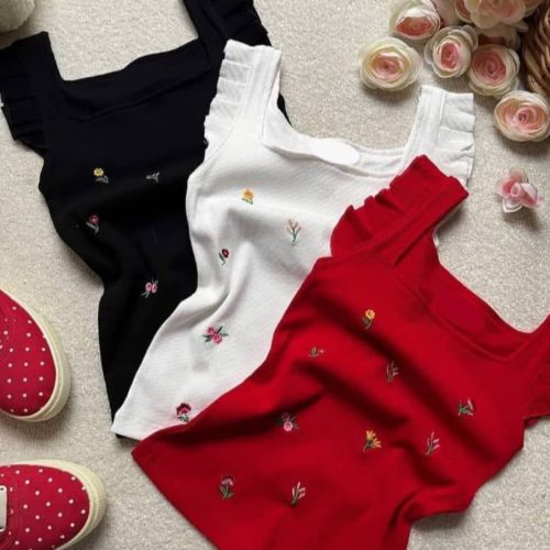 تاپ عروسکی گلدوزی کد 136579 - خرید تاپ و تیشرت زنانه عمده