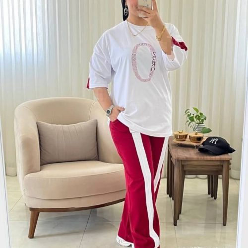 ست تیشرت شلوارچاپدار کد 136630 - خرید ست تیشرت شلوار زنانه عمده