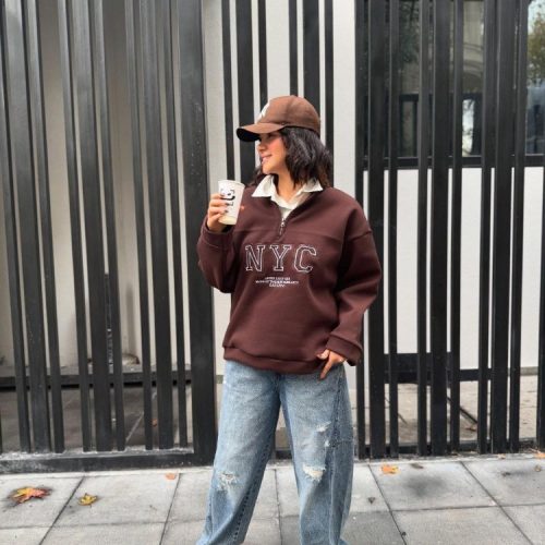 هودینیم زیپ چاپ NYC کد 137540 - خرید کاپشن و هودی زنانه عمده