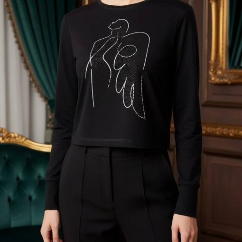 کراپ استین فینگری چاپ نگین کد 137703 - خرید بلوز تک زنانه عمده