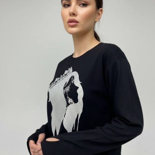 کراپ استین فینگری چاپ نگین کد 137706 - خرید بلوز تک زنانه عمده