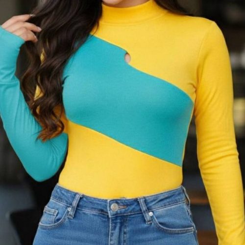 بادی دورنگ فینگرداراشکی کد 138169 - خرید بلوز تک زنانه عمده