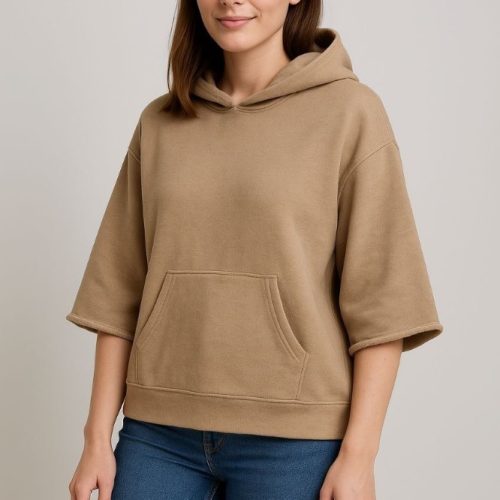 هودی باکسی داخل کرک آستین سه ربع کلاهدار کد 138982 - خرید کاپشن و هودی زنانه عمده