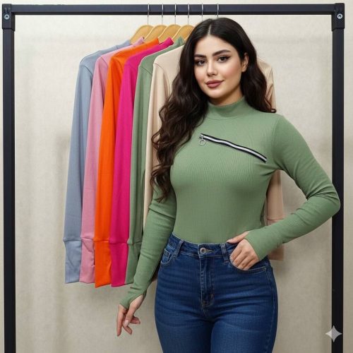 بادی انگشتی روسینه زیپ کد 136844 - خرید بلوز تک زنانه عمده