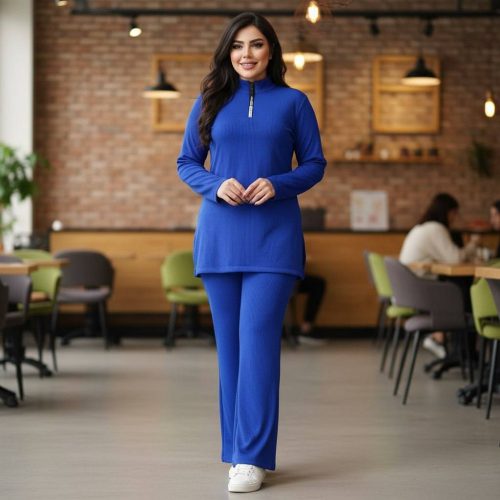 ست باشگاهی نیم زیپ کد 137121 - خرید ست تیشرت شلوار زنانه عمده