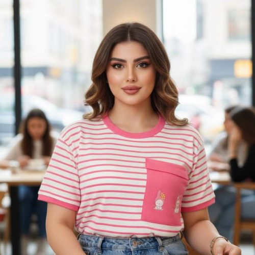 تیشرت نیم استین راه راه کد 137376 - خرید تاپ و تیشرت زنانه عمده