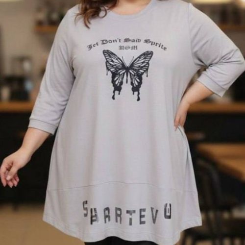 تونیک قواره دار چاپ پروانه کد 138270 - خرید تونیک زنانه عمده