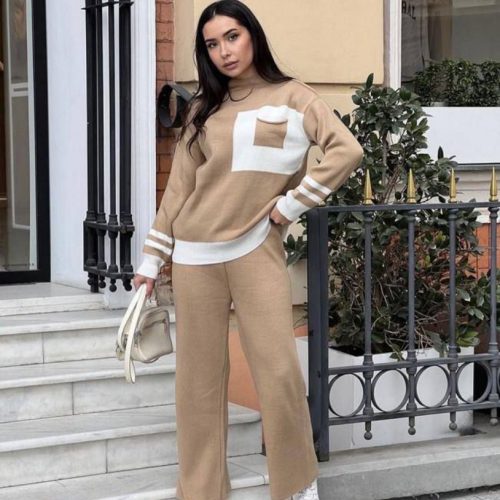 ست بافت جیبدار کد 138318 - خرید ست بلوز شلوار زنانه عمده