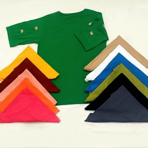 خرید عمده تیشرت آستین سه ربع گلدوزی - تاپ و تیشرت زنانه عمده