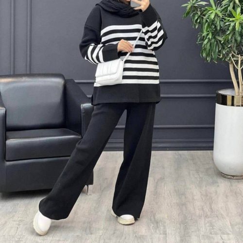 فروش عمده ست بلوز شلوار بگ راه راه کد 131425