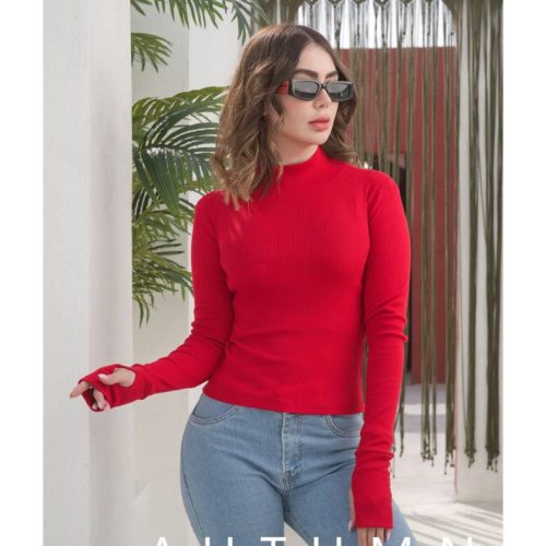 فروش عمده بلوز فینگردار یقه 3سانت بیسیک کد 131443
