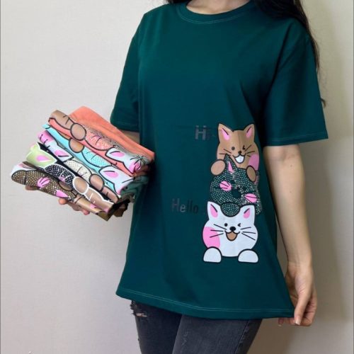 فروش عمده نیم لانگ چاپ و نگین گربه کد 132587