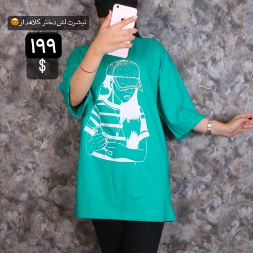 تیشرت لانگ دختر کلاه دار کد 133403