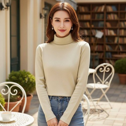 بلوز آستین دار بیسیک یقه اسکی کد 134027 - خرید بلوز تک زنانه عمده