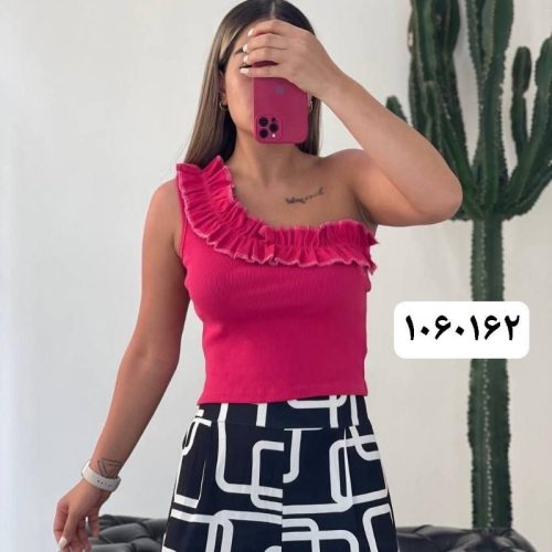 کراپ رومی چین دار کد 135135 - خرید تاپ و تیشرت زنانه عمده