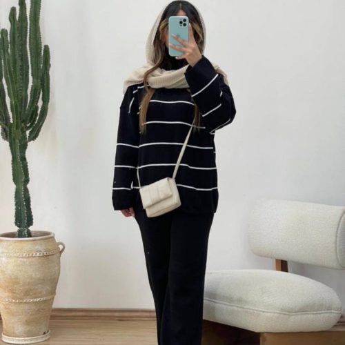 ست بافت شلوار بگ پینتراسکی کد 135835 - خرید ست بلوز شلوار زنانه عمده