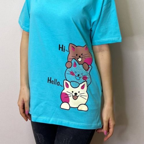 نیم لانگ چاپ نگین و گربه کد 135934 - خرید تاپ و تیشرت زنانه عمده