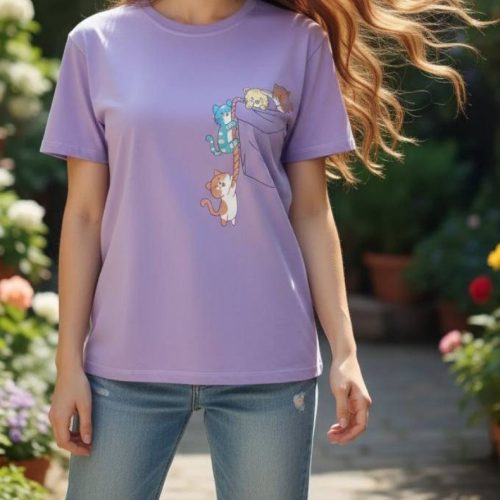 نیم لانگ چاپ گربه کد 136222 - خرید تاپ و تیشرت زنانه عمده