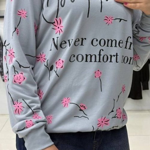 بلوز آستین دار چاپدار کد 137089 - خرید بلوز تک زنانه عمده