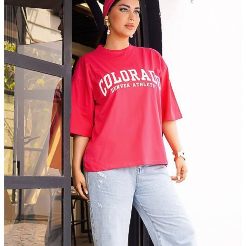 باکسی قواره دار لش چاپی کد 137466 - خرید تاپ و تیشرت زنانه عمده